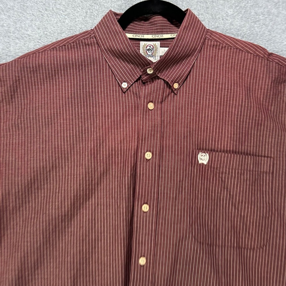 Cinch Button Down Shirt Mens L Burgundy Micro Check Western Country Cowboy